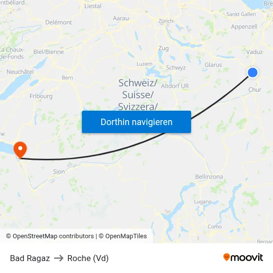 Bad Ragaz to Roche (Vd) map
