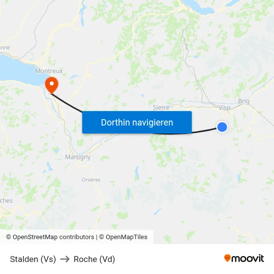 Stalden (Vs) to Roche (Vd) map