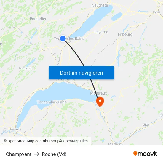 Champvent to Roche (Vd) map
