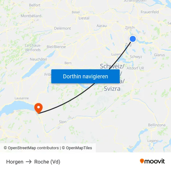 Horgen to Roche (Vd) map