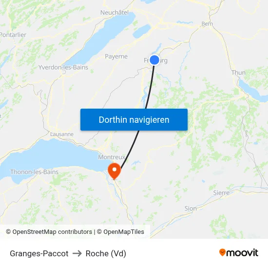 Granges-Paccot to Roche (Vd) map