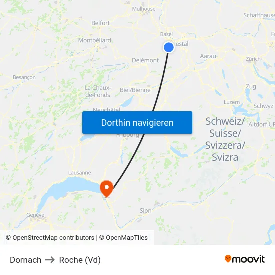 Dornach to Roche (Vd) map