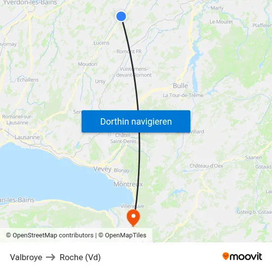 Valbroye to Roche (Vd) map