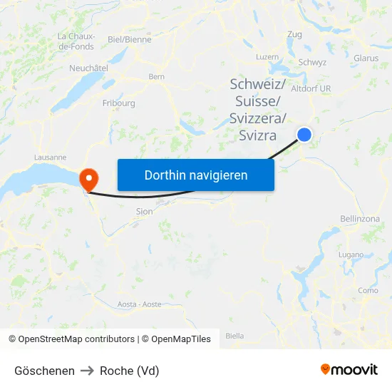 Göschenen to Roche (Vd) map