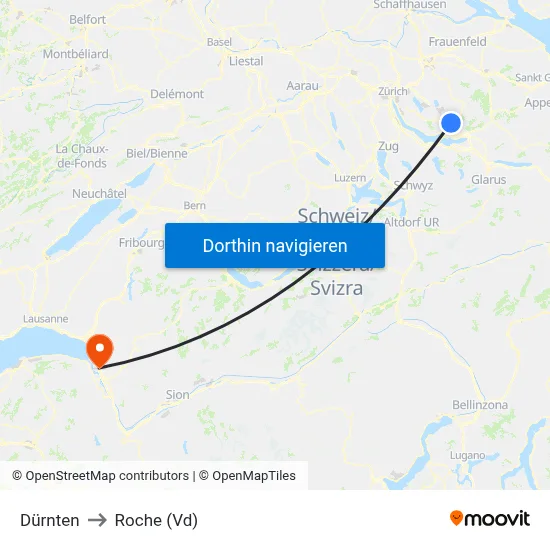 Dürnten to Roche (Vd) map
