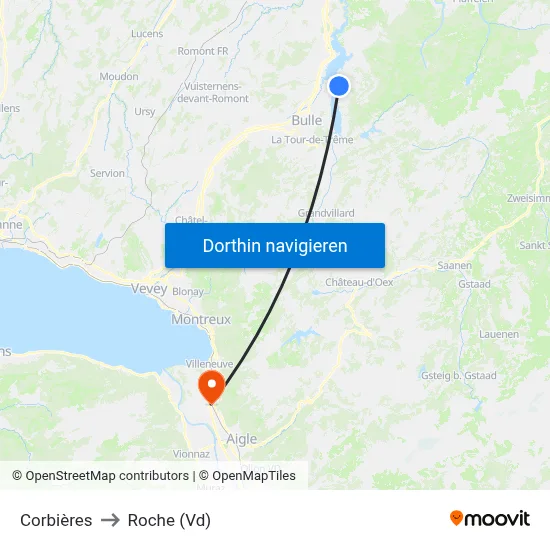 Corbières to Roche (Vd) map
