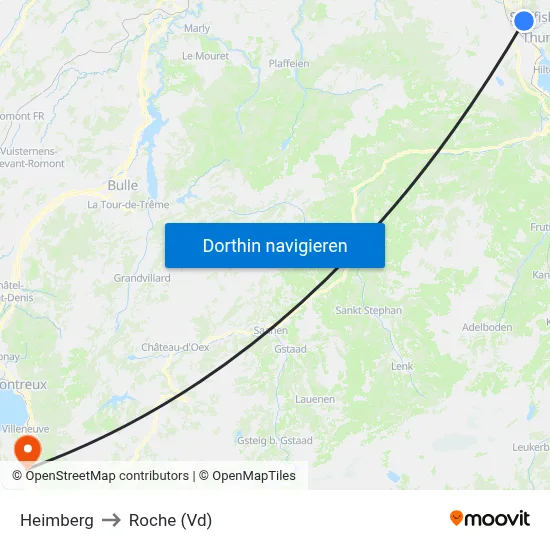 Heimberg to Roche (Vd) map