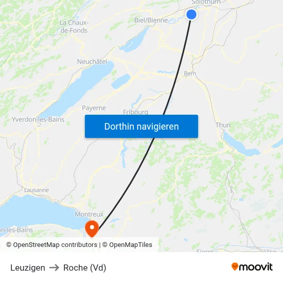 Leuzigen to Roche (Vd) map
