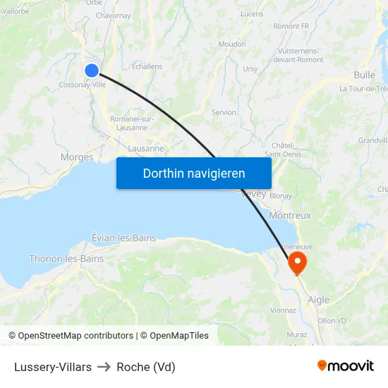 Lussery-Villars to Roche (Vd) map
