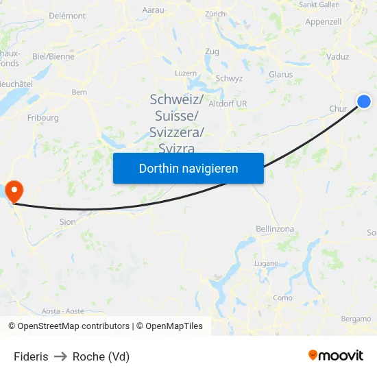 Fideris to Roche (Vd) map