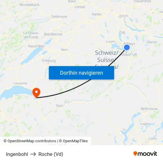 Ingenbohl to Roche (Vd) map