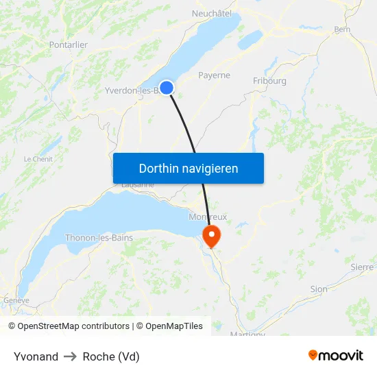 Yvonand to Roche (Vd) map