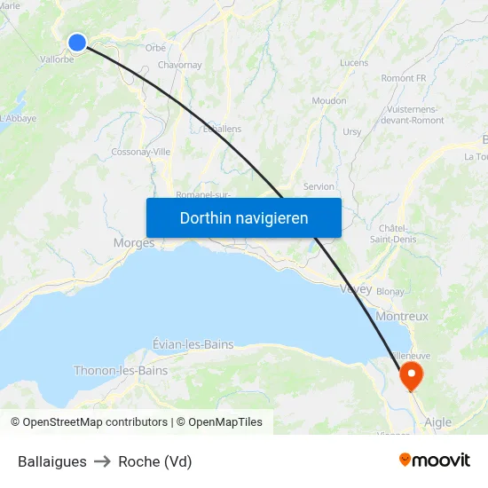 Ballaigues to Roche (Vd) map