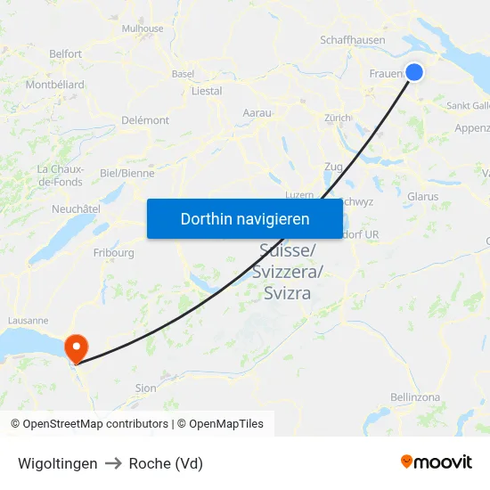 Wigoltingen to Roche (Vd) map