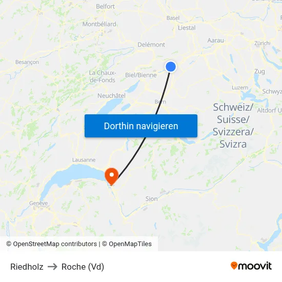 Riedholz to Roche (Vd) map