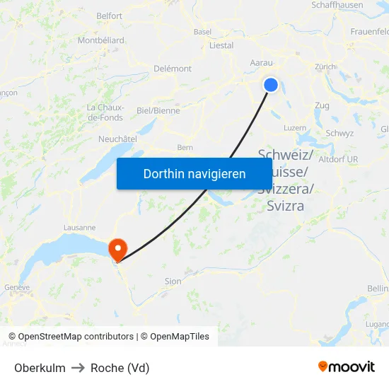 Oberkulm to Roche (Vd) map