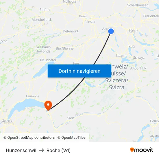 Hunzenschwil to Roche (Vd) map