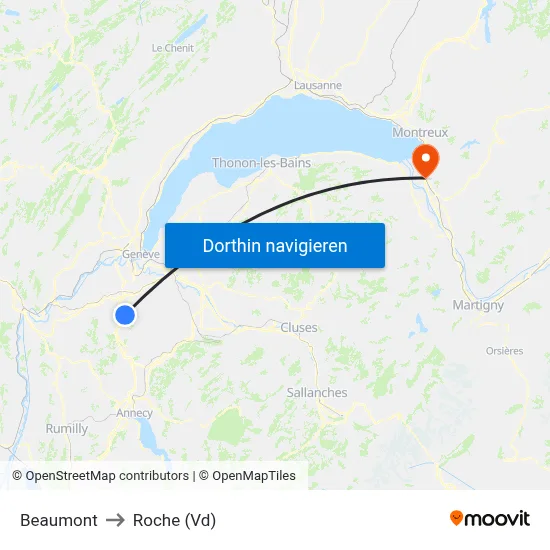 Beaumont to Roche (Vd) map