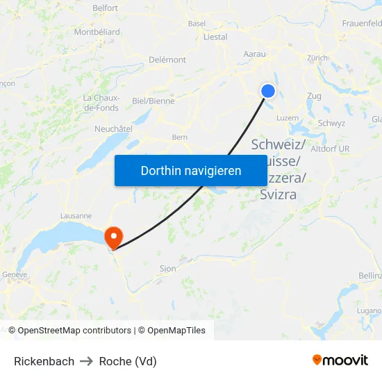 Rickenbach to Roche (Vd) map