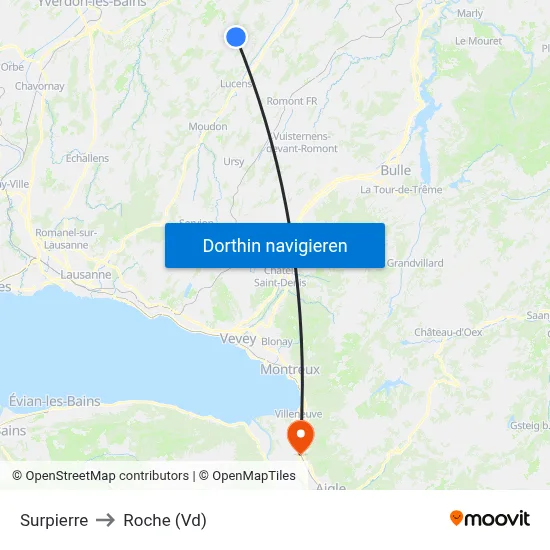 Surpierre to Roche (Vd) map