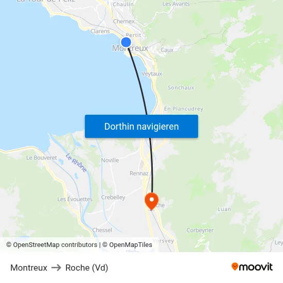 Montreux to Roche (Vd) map