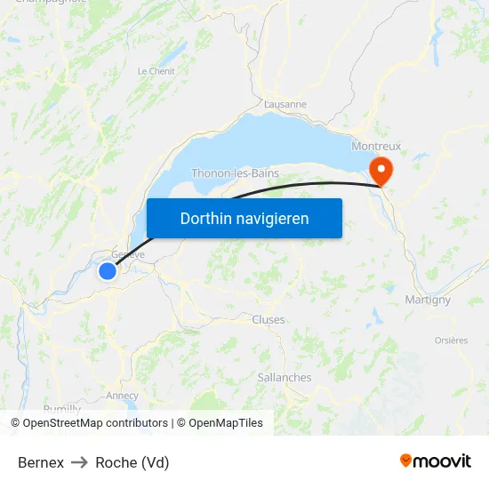 Bernex to Roche (Vd) map