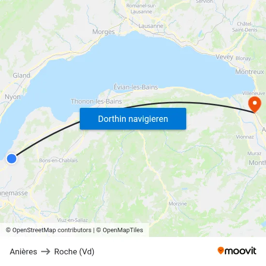 Anières to Roche (Vd) map