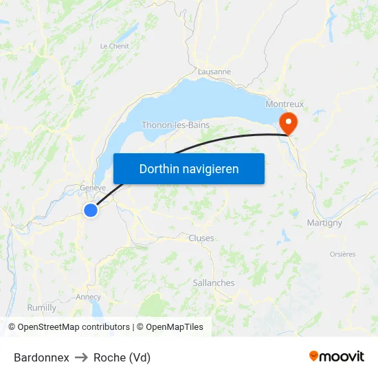 Bardonnex to Roche (Vd) map