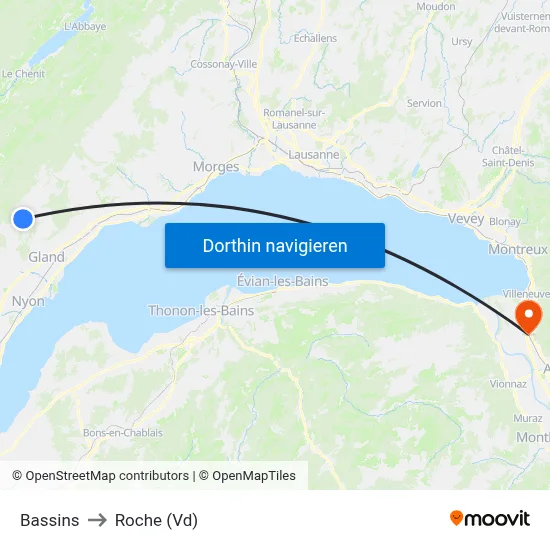 Bassins to Roche (Vd) map