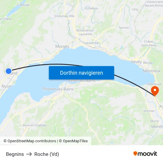 Begnins to Roche (Vd) map