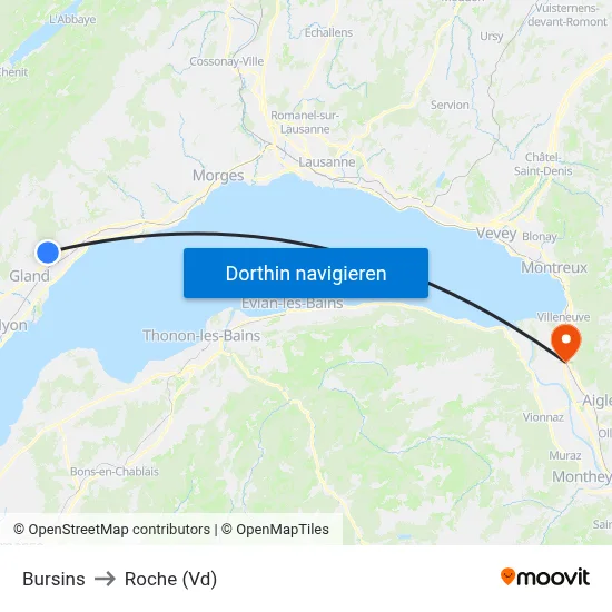 Bursins to Roche (Vd) map