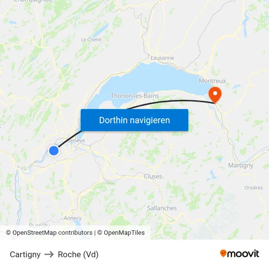 Cartigny to Roche (Vd) map