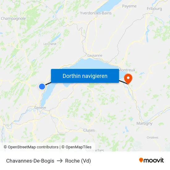 Chavannes-De-Bogis to Roche (Vd) map