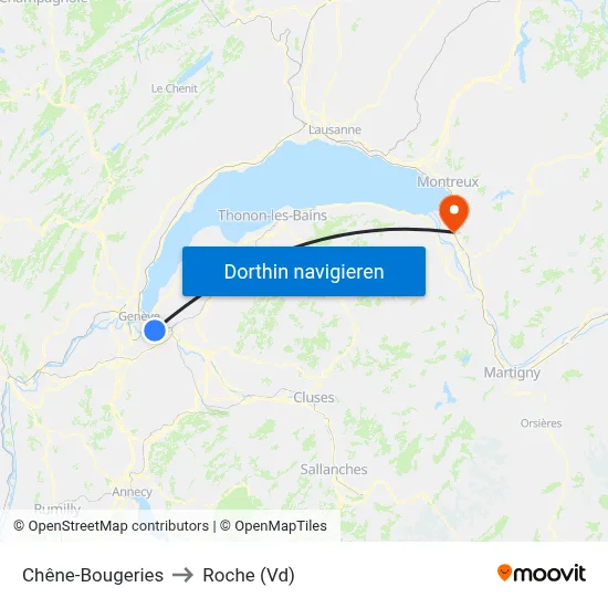 Chêne-Bougeries to Roche (Vd) map