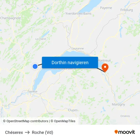 Chéserex to Roche (Vd) map