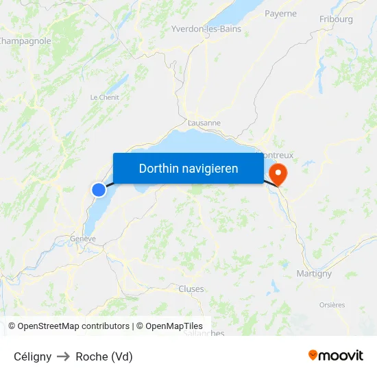 Céligny to Roche (Vd) map