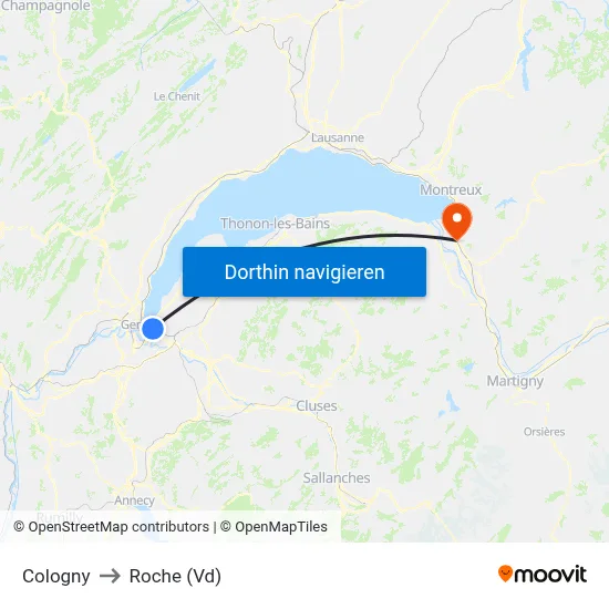 Cologny to Roche (Vd) map