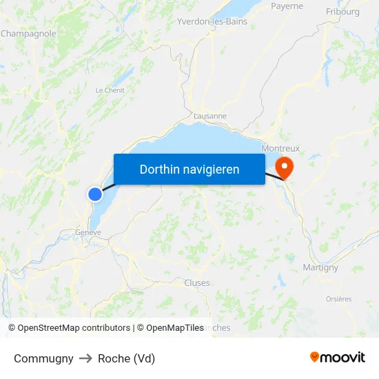 Commugny to Roche (Vd) map