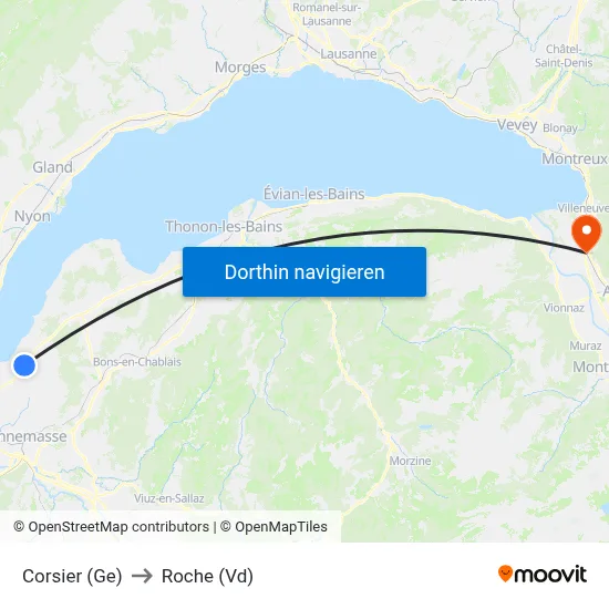 Corsier (Ge) to Roche (Vd) map
