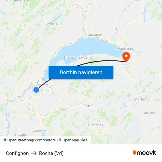 Confignon to Roche (Vd) map