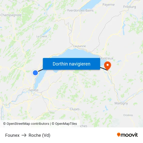 Founex to Roche (Vd) map
