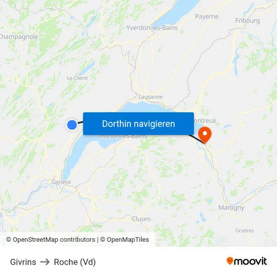 Givrins to Roche (Vd) map