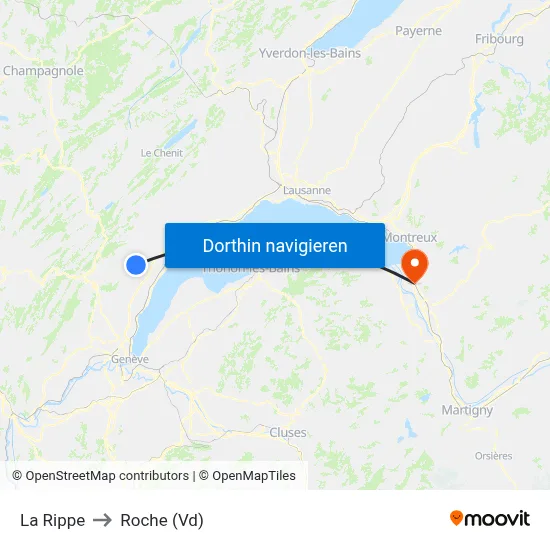 La Rippe to Roche (Vd) map