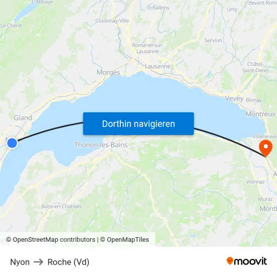 Nyon to Roche (Vd) map