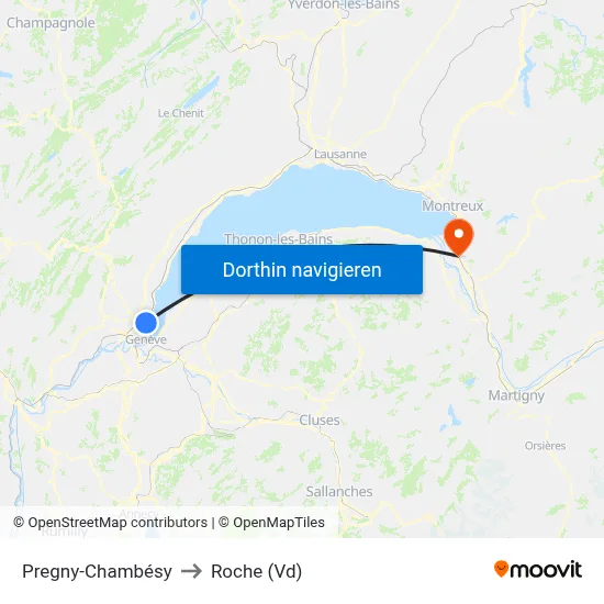 Pregny-Chambésy to Roche (Vd) map