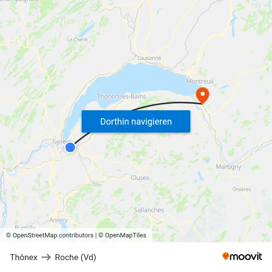 Thônex to Roche (Vd) map