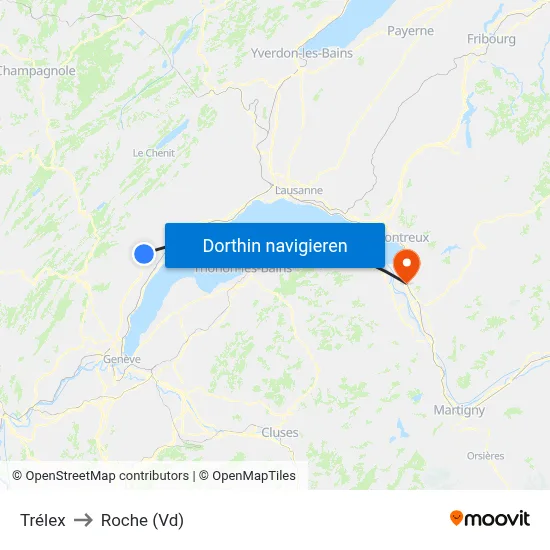 Trélex to Roche (Vd) map