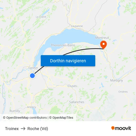 Troinex to Roche (Vd) map