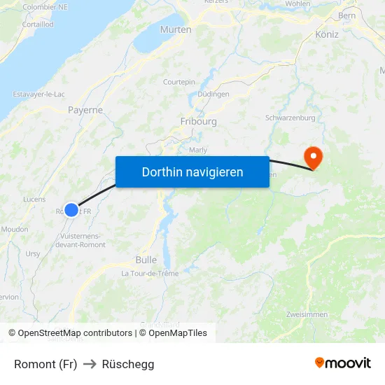 Romont (Fr) to Rüschegg map