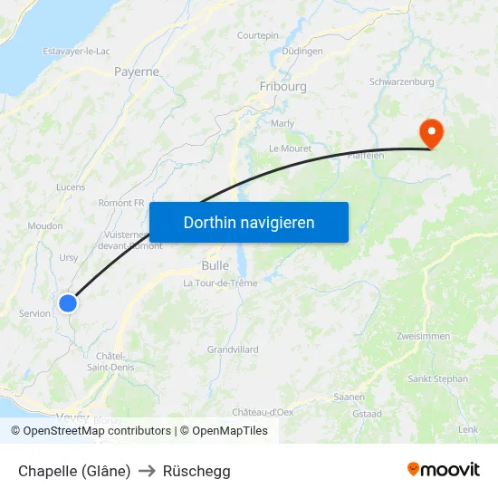 Chapelle (Glâne) to Rüschegg map